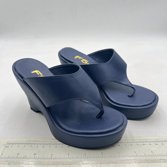 FSJ Navy Wedge Flip Flops Slip-On Thong Sandals Platform Mules Arch Support Shoe - Picture 4 of 8